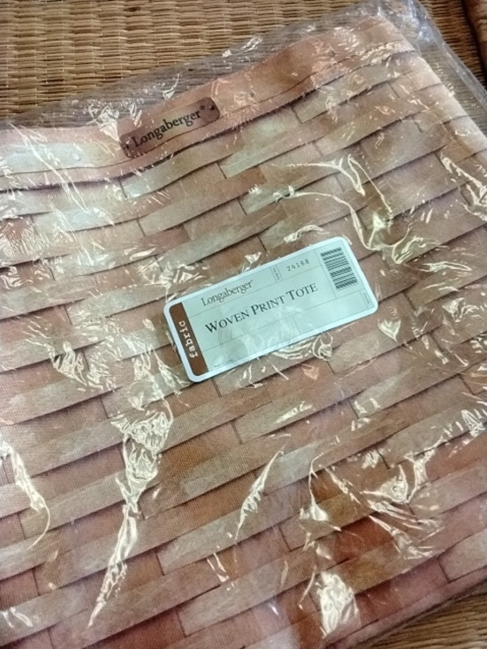 Longaberger Pink and Tan Woven-Print Tote